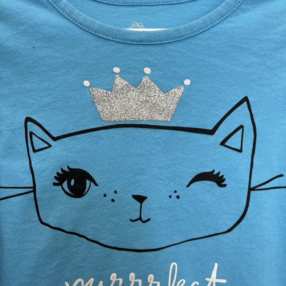 Okie Dokie | Blue Sparkle Purrrfect Princess Kitty Cat Long Sleeve Top Girl 4 - Picture 3 of 7